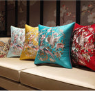 Oriental Floral Birds  Embroidered  Satin Cushion Covers | Peony and Birds