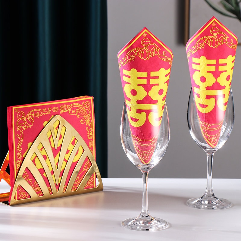 Red and Gold Double Happiness Napkins (20pcs)