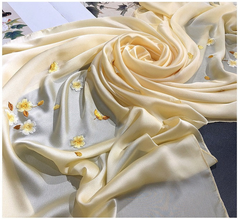 100% Mulberry Silk Floral Scarf | Plum Bossom