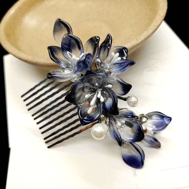 Blue Jade look alike Floral  Hair Comb