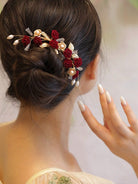 Gold&Red  Rose Pearl  Hair Clip