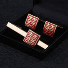 Square Shape  Double happiness Cufflinks & Tie Clip