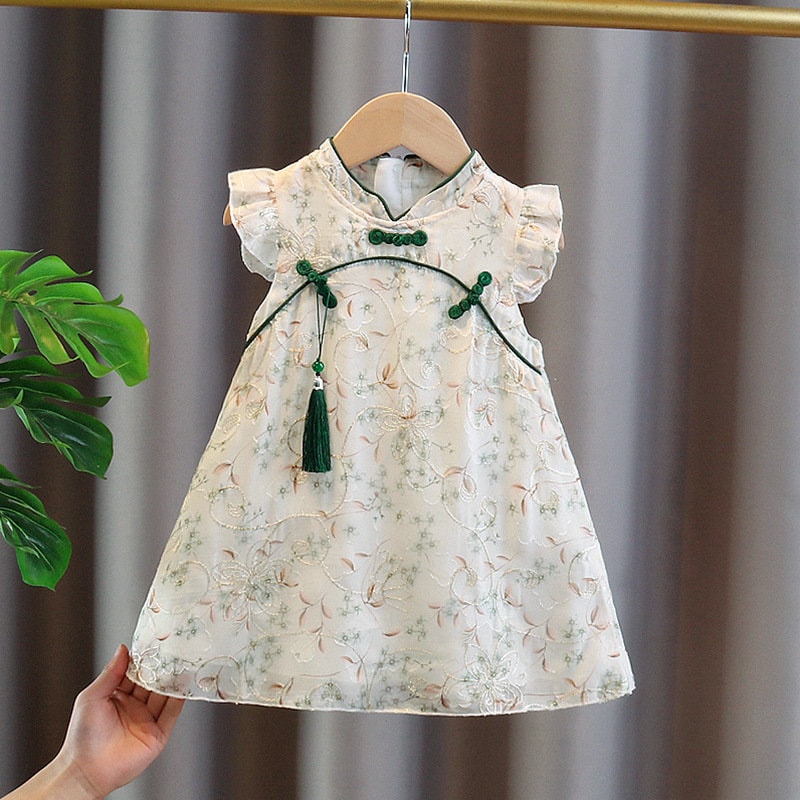 Green Sleeveless Girl's Qipao Dress