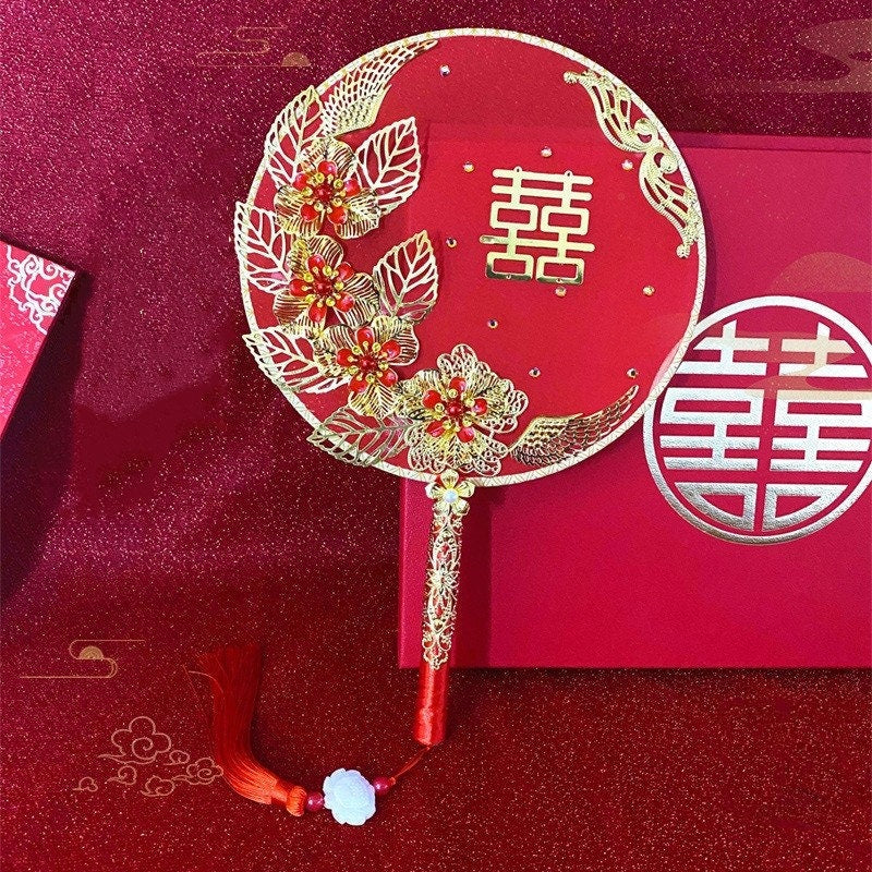 Red Bridal Double Happiness  Round Hand  Fan