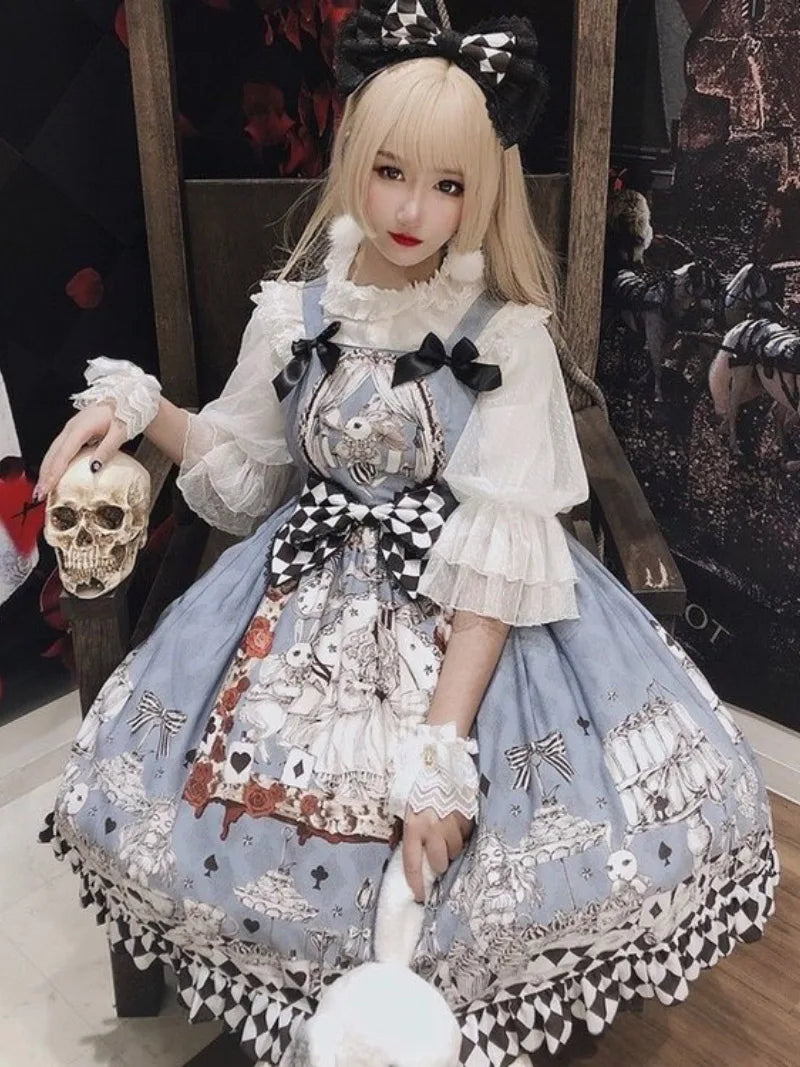 My Lollita Clothing Lost Alice gothic blue lolita dress with vintage lace details and elegant A-line silhouette