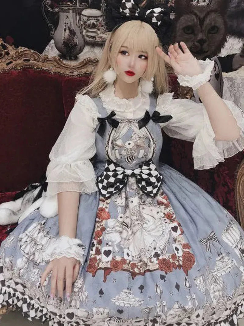 My Lollita Clothing Lost Alice gothic blue lolita dress with vintage lace details and elegant A-line silhouette