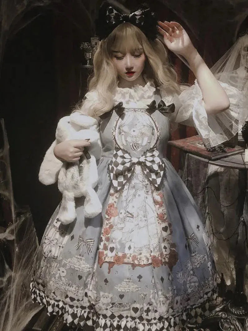 My Lollita Clothing Lost Alice gothic blue lolita dress with vintage lace details and elegant A-line silhouette
