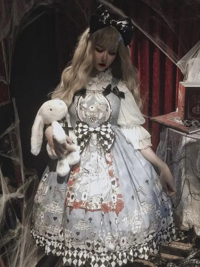 My Lollita Clothing Lost Alice gothic blue lolita dress with vintage lace details and elegant A-line silhouette