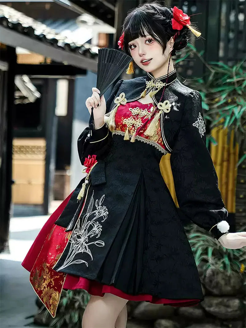 Original Chinese Gothic Lolita dresses with vintage design, elegant straps, and exquisite embroidery details for unique feminine charm.