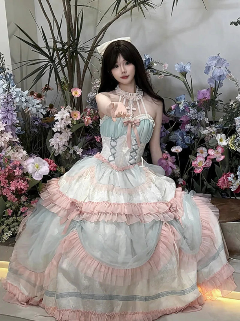 Original Lolita Gothic halter dress with cross accents and layered gothic silhouette