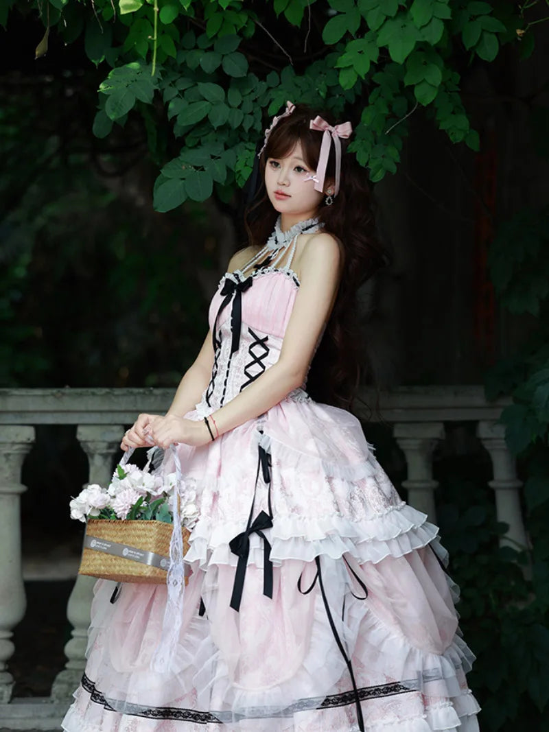 Original Lolita Gothic halter dress with cross accents and layered gothic silhouette