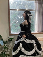 Original Lolita Gothic halter dress with cross accents and layered gothic silhouette