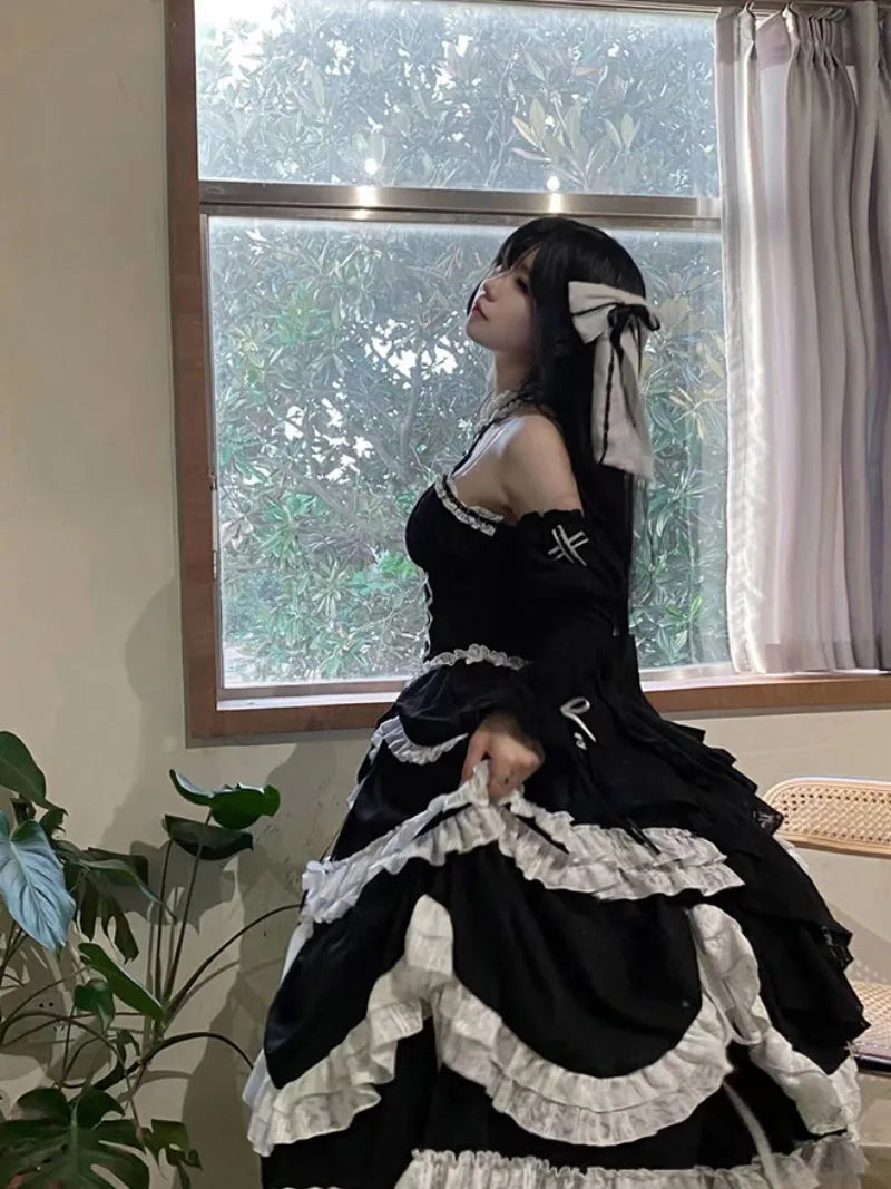 Original Lolita Gothic halter dress with cross accents and layered gothic silhouette