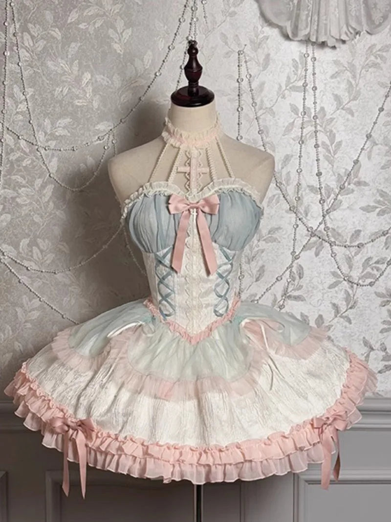 Elegant Gothic Lolita long-sleeve OP dress with castle-night design and dramatic skirt style