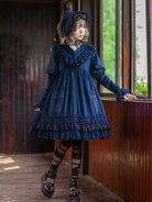 Charming autumn Lolita outfit featuring the Holy Fruit Manor embroidered OP dress, combining elegance, vintage details, and refined craftsmanship.