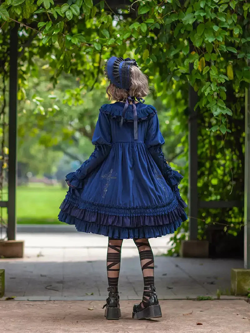 Charming autumn Lolita outfit featuring the Holy Fruit Manor embroidered OP dress, combining elegance, vintage details, and refined craftsmanship.