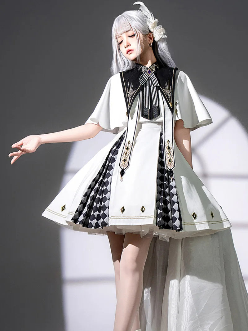 Original Glollita Clothes Real Eye Lolita dress with cape, fake collar, and suspender skirt for daily dark Gothic fashion