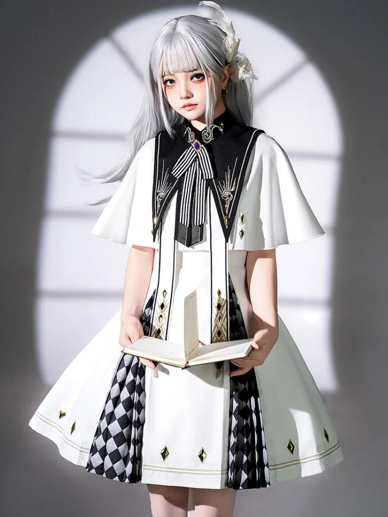 Original Glollita Clothes Real Eye Lolita dress with cape, fake collar, and suspender skirt for daily dark Gothic fashion