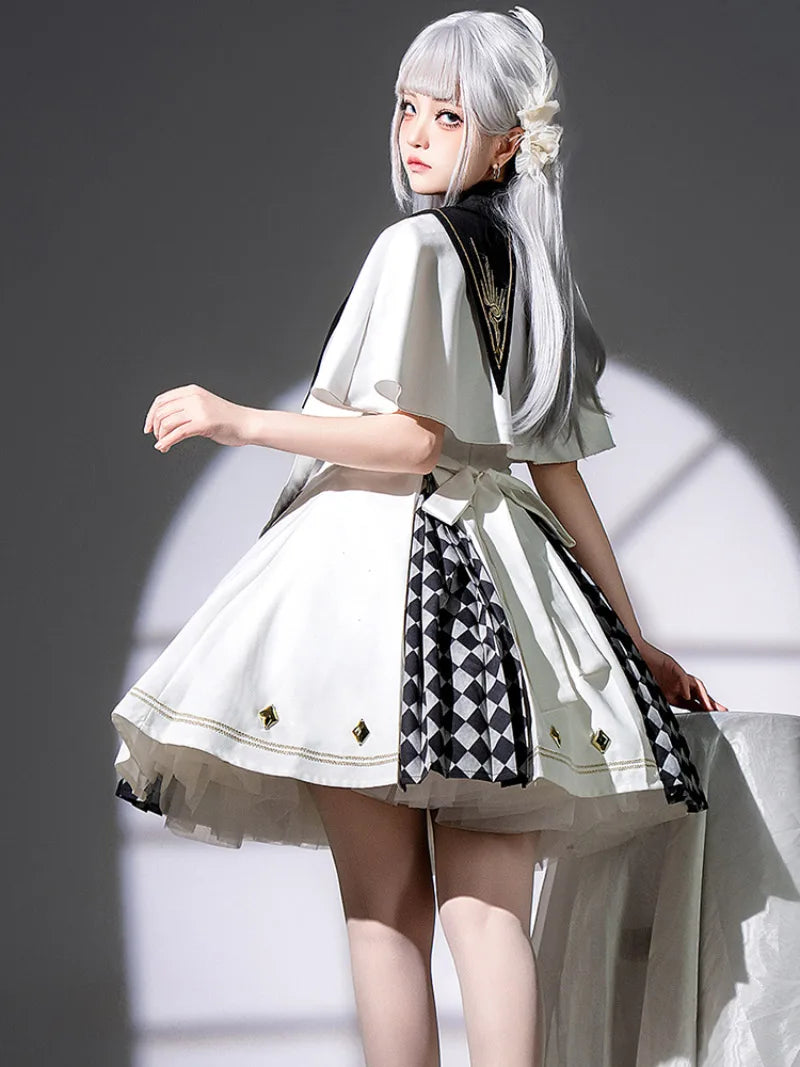 Original Glollita Clothes Real Eye Lolita dress with cape, fake collar, and suspender skirt for daily dark Gothic fashion