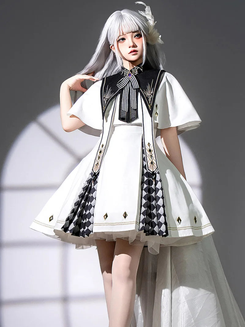 Original Glollita Clothes Real Eye Lolita dress with cape, fake collar, and suspender skirt for daily dark Gothic fashion