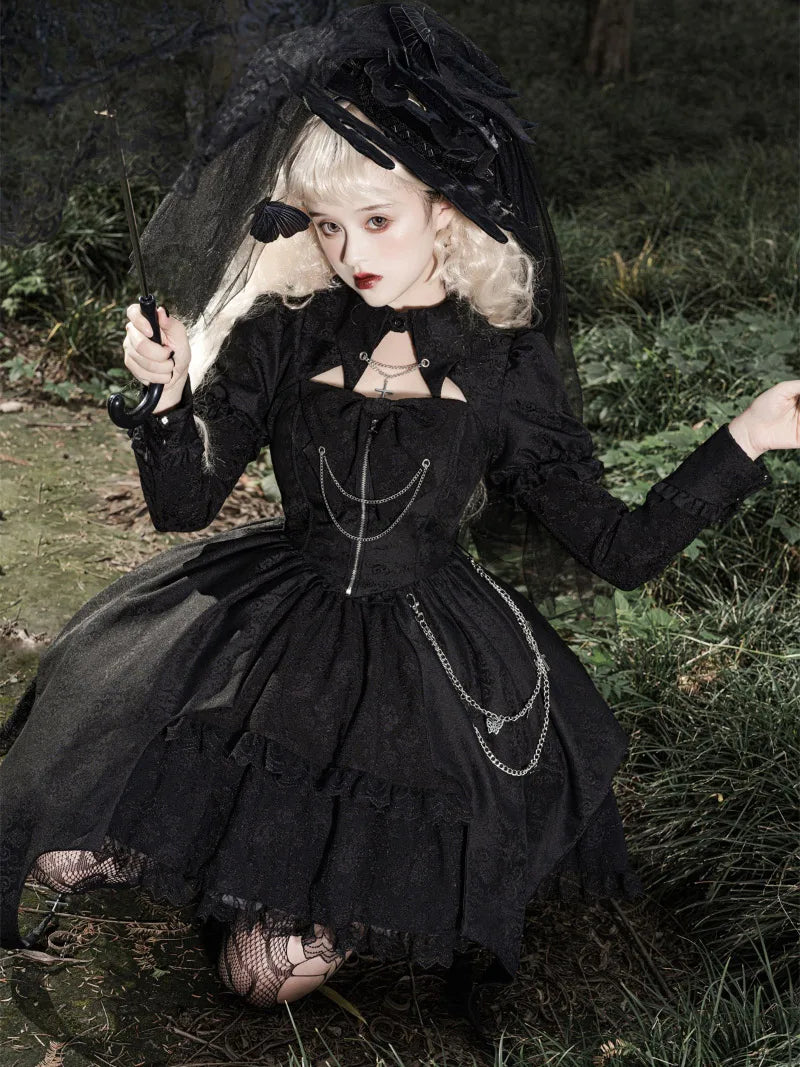 Original gothic punk Lolita clothing, dark long sleeve dress for autumn winter fashion style