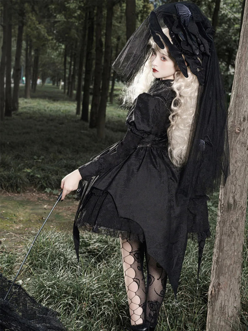 Original gothic punk Lolita clothing, dark long sleeve dress for autumn winter fashion style
