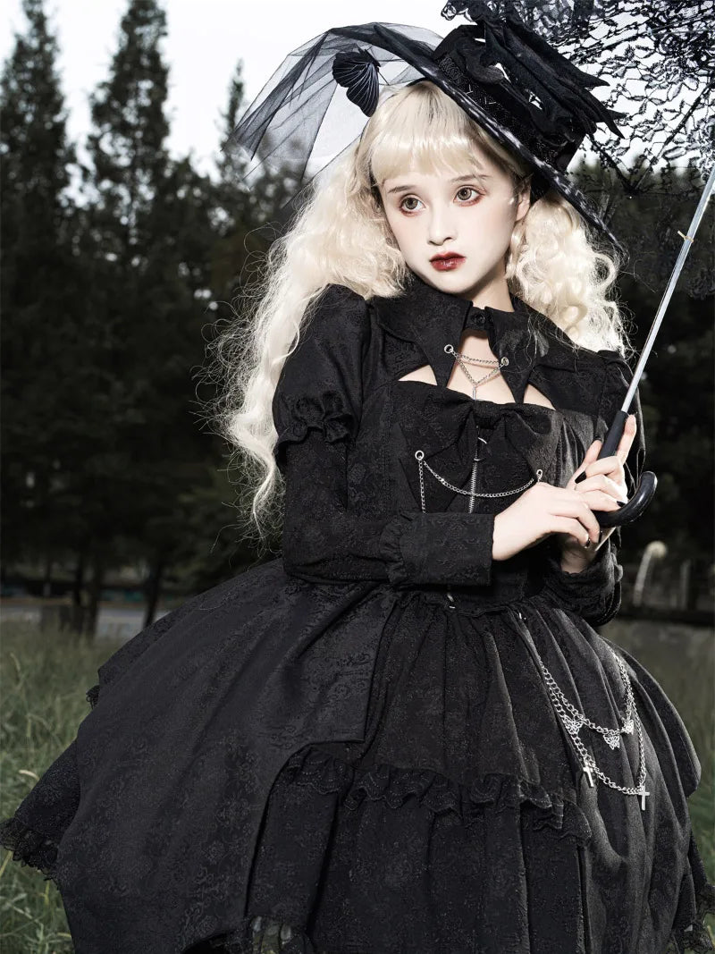 Original gothic punk Lolita clothing, dark long sleeve dress for autumn winter fashion style