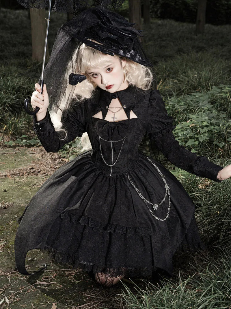 Original gothic punk Lolita clothing, dark long sleeve dress for autumn winter fashion style
