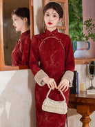 Warm red lunar new year dress with elegant mandarin collar and breathable long sleeves