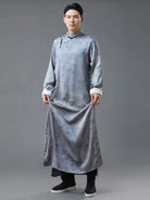 Male qipao with dragon print, silk satin long robe, loose traditional Chinese style