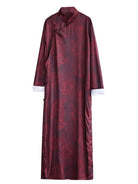 Male qipao with dragon print, silk satin long robe, loose traditional Chinese style