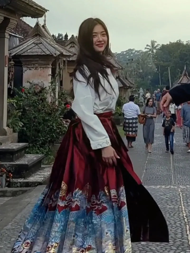 Mamian dress with dragon totem new Chinese style pleated skirt