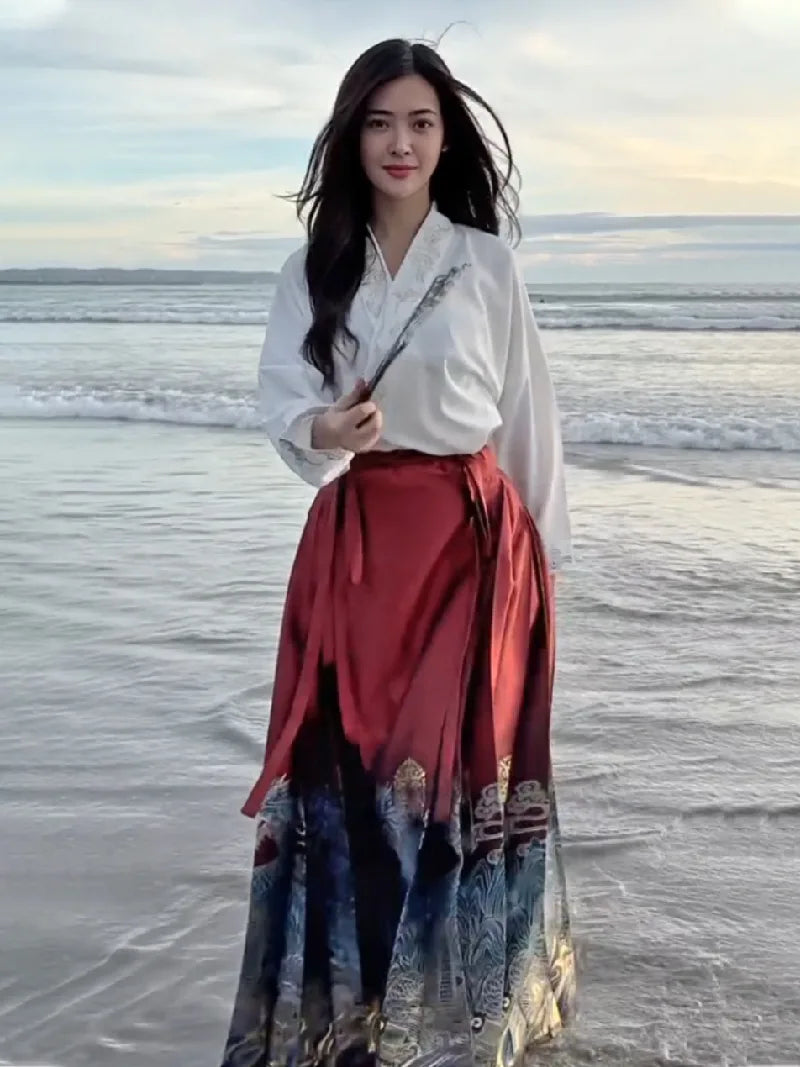 Mamian dress with dragon totem new Chinese style pleated skirt