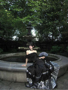 Mamian Qun Skirt black silver original Hanfu half skirt with brocade jacquard fabric