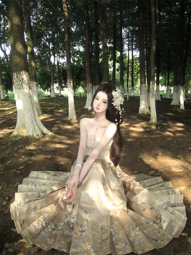 Mamian Skirt brocade Hanfu half skirt with double-warp weaving traditional craftsmanship
