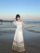 Mamian Skirt beige Hanfu half skirt with brocade jacquard, suitable for daily wear