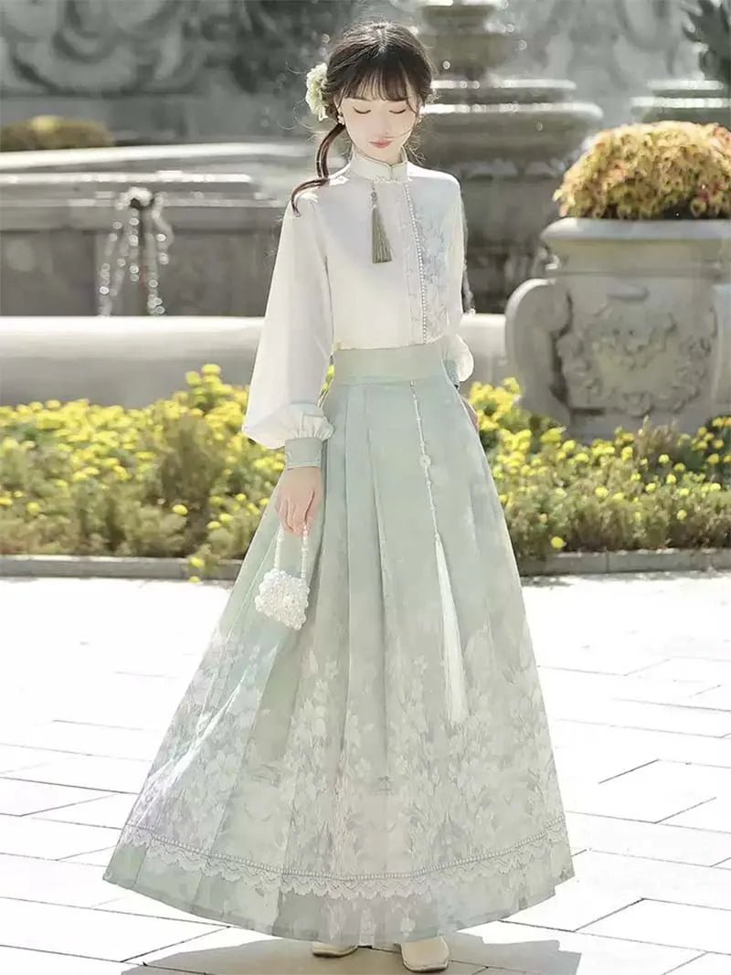 Mamian Skirt modern Chinese Hanfu half skirt daily outfit with New Chinese design