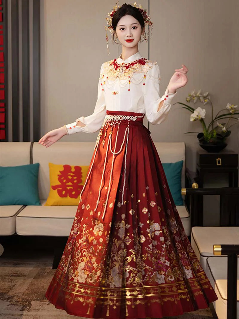 Elegant new Mamian Skirt Chinese wedding dress set for petite brides and autumn ceremonies