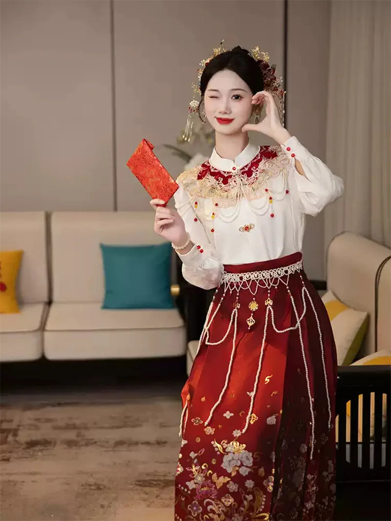Elegant new Mamian Skirt Chinese wedding dress set for petite brides and autumn ceremonies