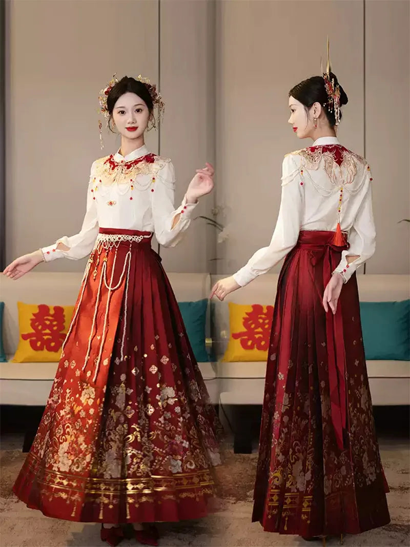 Elegant new Mamian Skirt Chinese wedding dress set for petite brides and autumn ceremonies