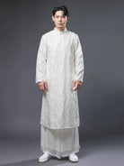 Men qipao with vintage Chinese stand collar and printed long robe design