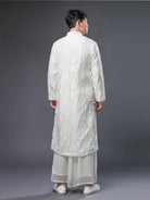Men qipao with vintage Chinese stand collar and printed long robe design