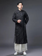 Men qipao with vintage Chinese stand collar and printed long robe design