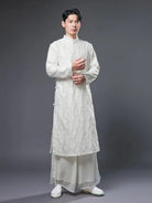 Men qipao with vintage Chinese stand collar and printed long robe design