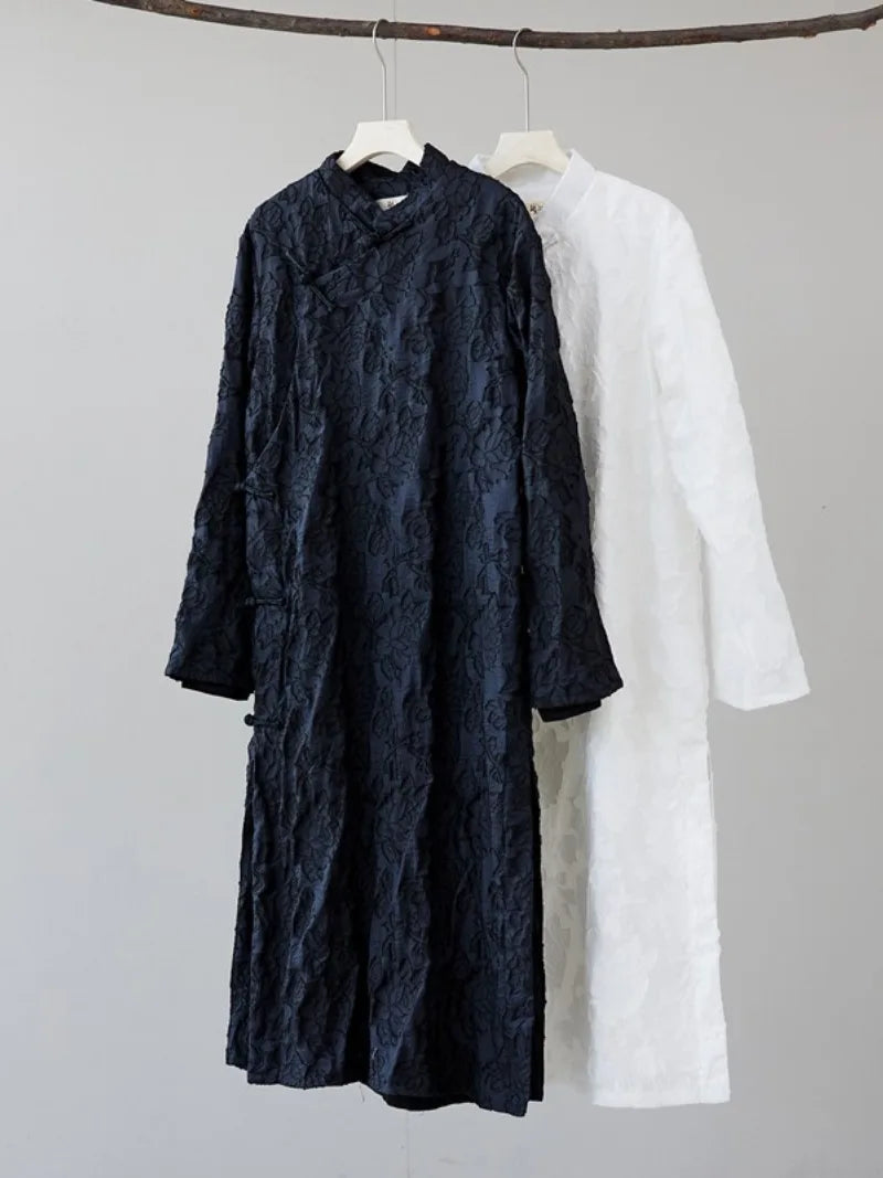 Men qipao with vintage Chinese stand collar and printed long robe design