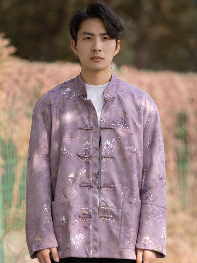 Men’s Chinese Suede Jacket Modern Tang-Style Outerwear