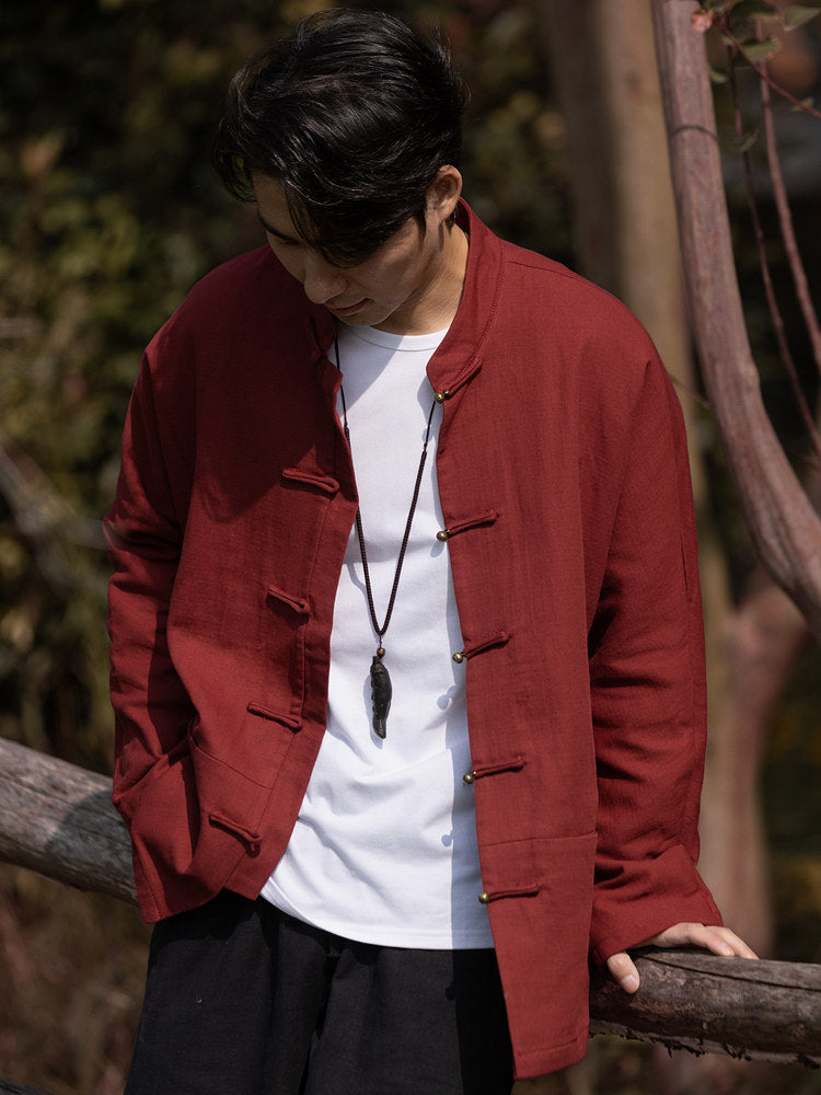 Men’s Solid Color Chinese Tang Jacket Traditional Outerwear
