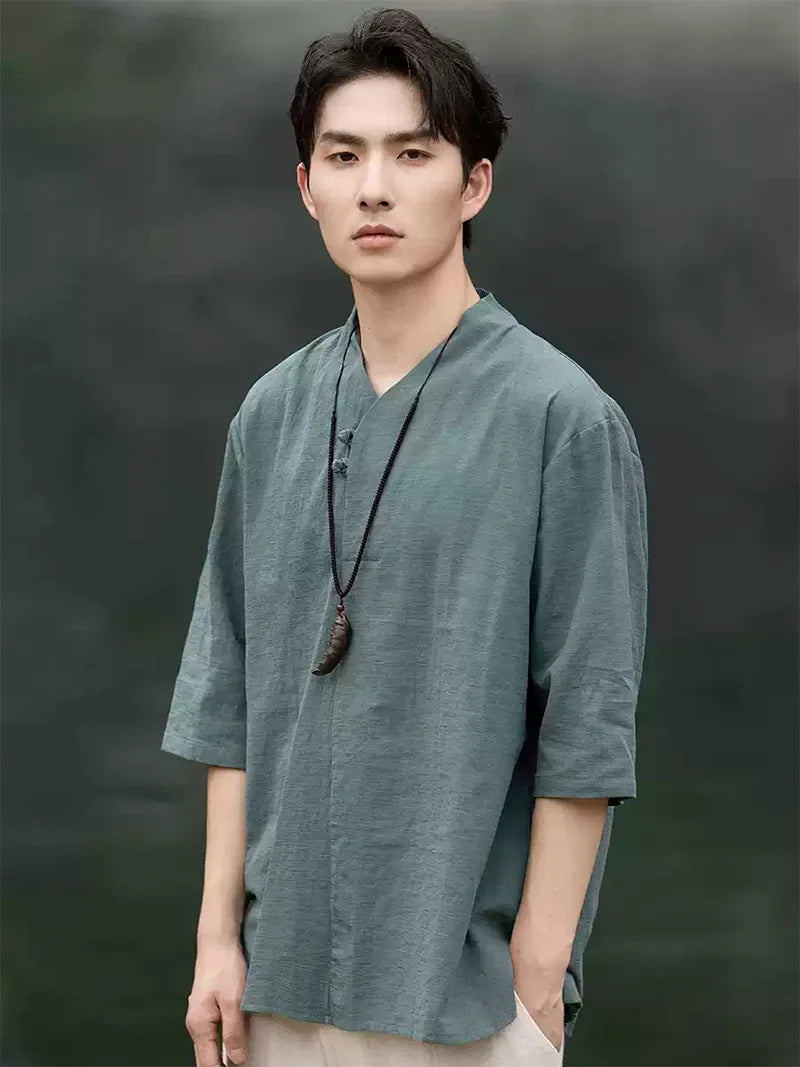 Men's Tang Suit | Summer Chinese Style Short Sleeve Linen Shirt