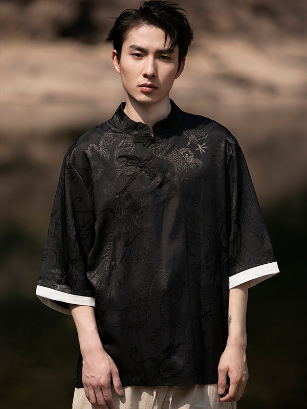 Traditional Men’s Tang Suit Shirt Printed Short Sleeve Shirt