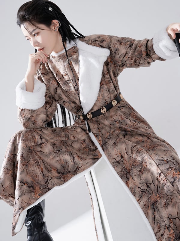 Modern Hanfu Male Tang Round-Neck Robe Plush Winter